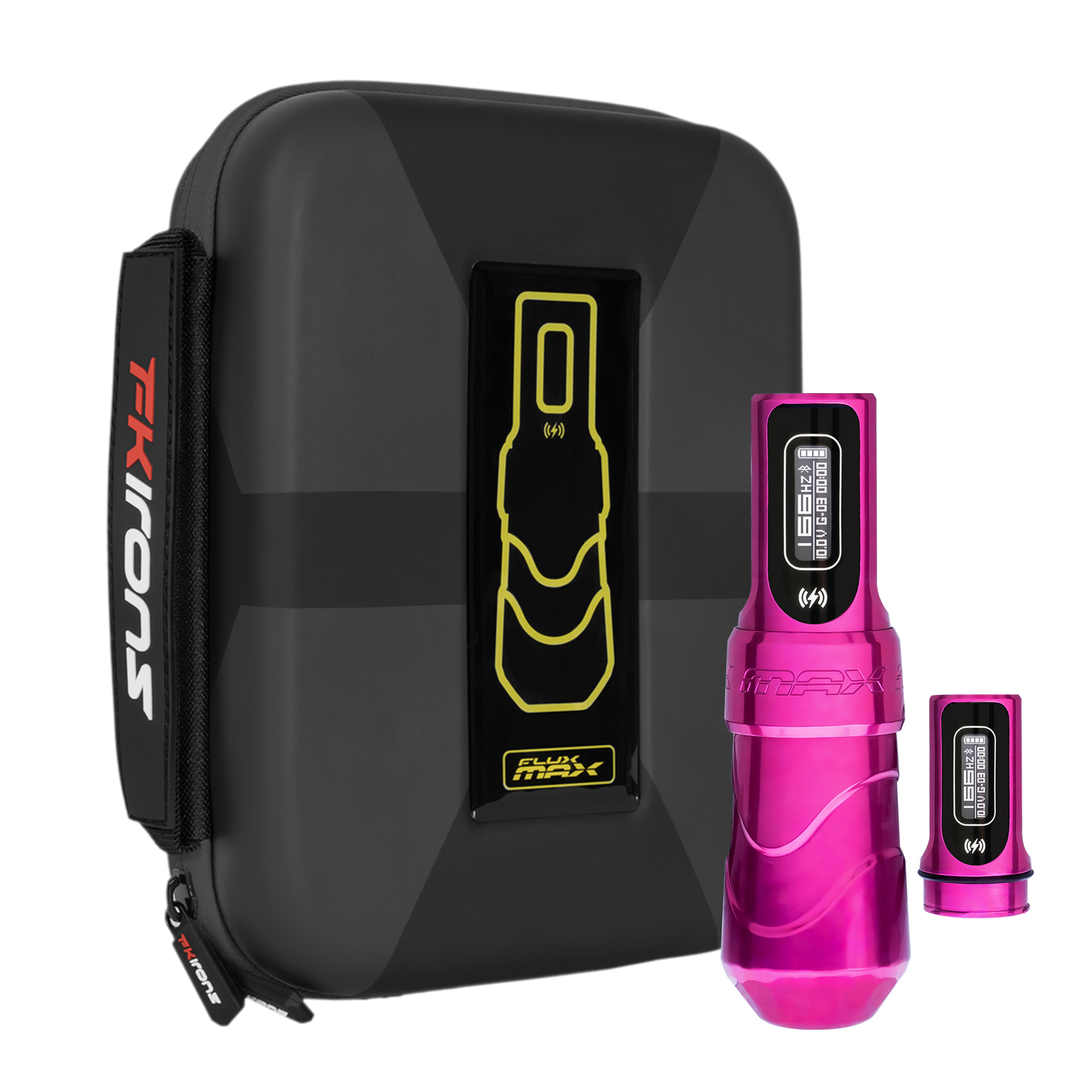 FK Irons Flux Max With PowerBolt II - Bubblegum - Wireless Machine - Mithra Tattoo Supplies Canada