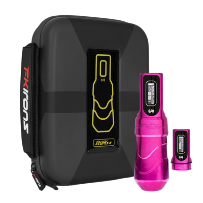 FK Irons Flux Max With PowerBolt II - Bubblegum - Wireless Machine - Mithra Tattoo Supplies Canada