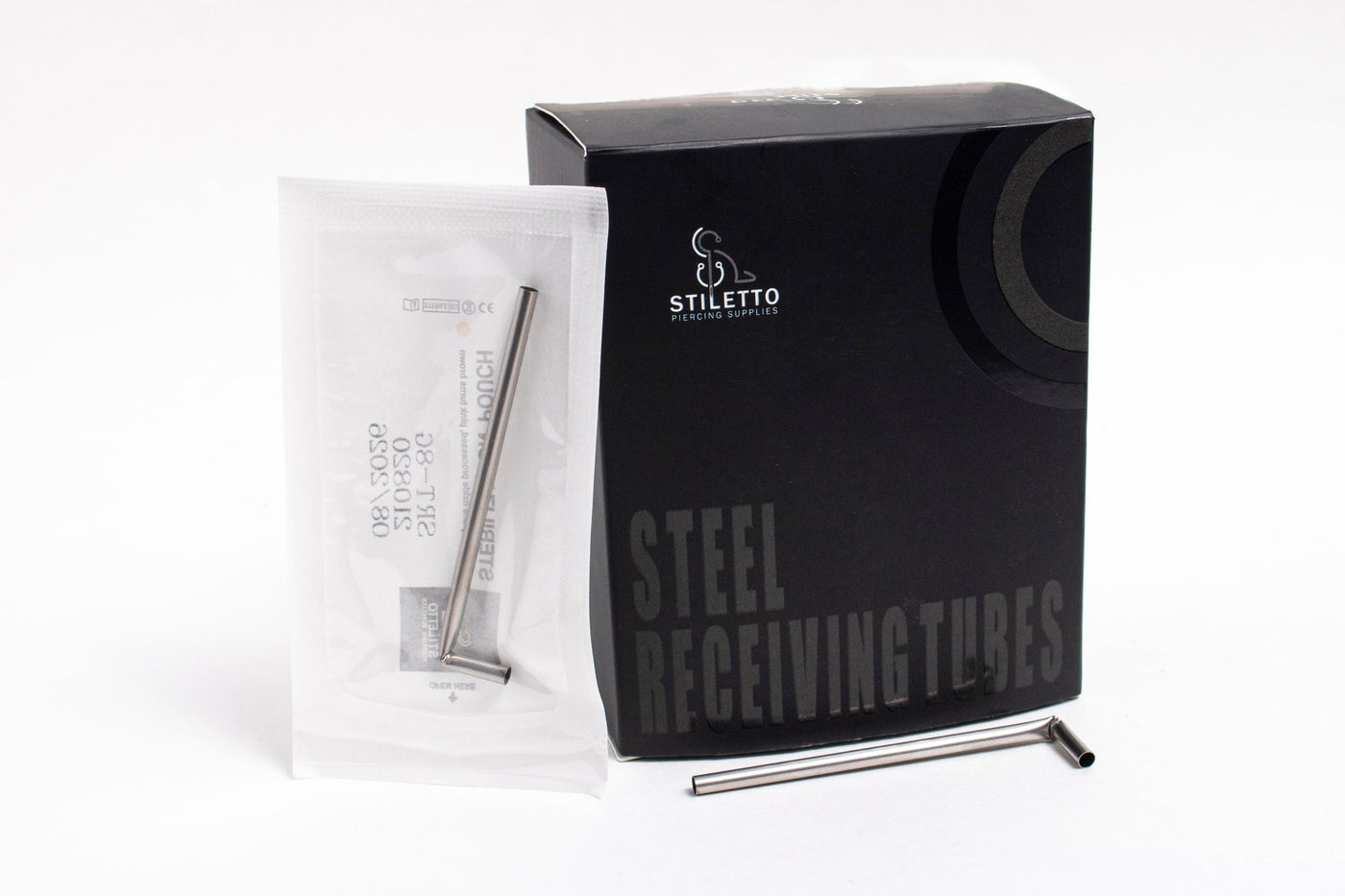 Stiletto Steel Pre-bent Receiving Tubes - Disposable Piercing Tools - Mithra Tattoo Supplies Canada